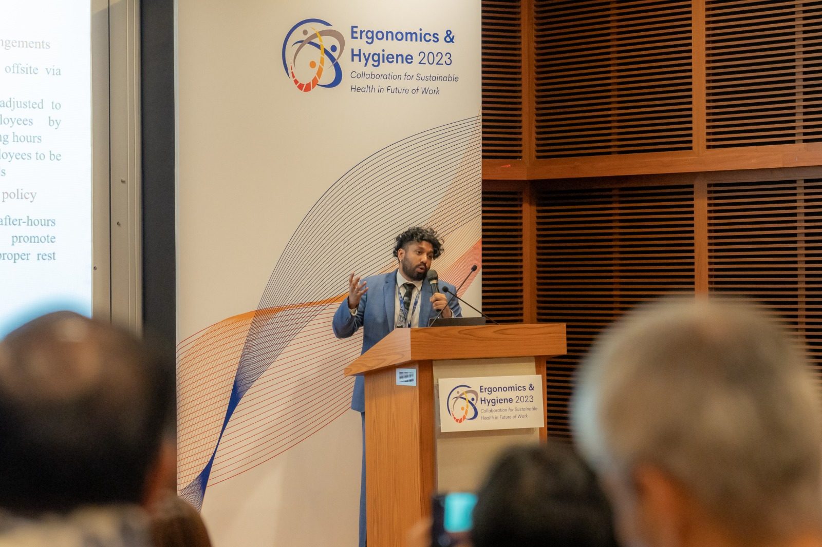 Akesh Abhilash speaking at the Ergonomics & Hygiene 2023 conference
